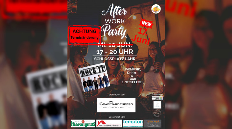 Mittwoch, 17 Uhr, Schlossplatz Lahr: After Work Party mit ROCK'IT und freiem Eintritt