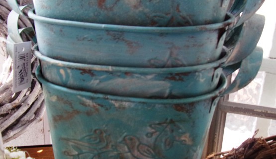 Pflanzk&uuml;bel vintaget&uuml;rkis &euro; 11,50 mit Vogeldekor 